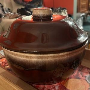 Vintage Kathy Kale, USA Brown Drip Heavy Stoneware with lid. RARE FIND